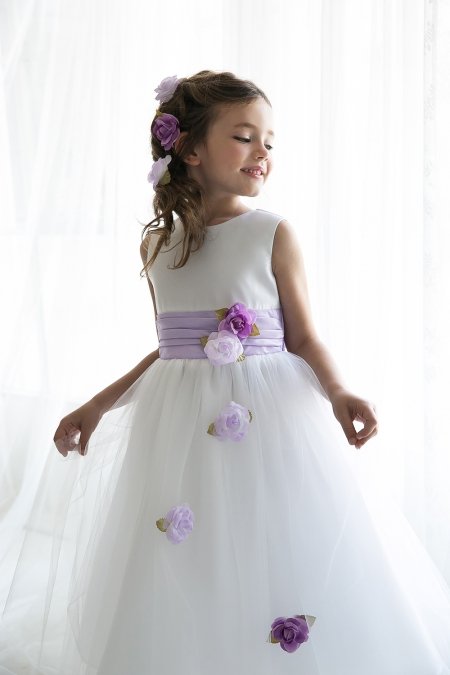 White/Lilac Classy Satin with Tulle Skirt Flower Girl Dress White/Lilac Classy Satin with Tulle Skirt Flower Girl Dress